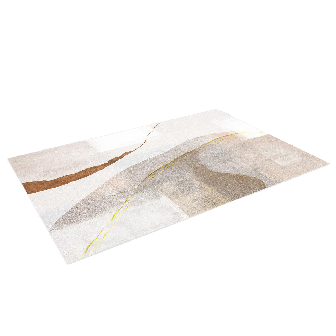 Talbyn Contemporary Abstract Floor Rug 120 x 180cm featuring a modern design with sweeping, irregular swaths in muted neutrals, accented by fine gold-colored streaks, against a white background.