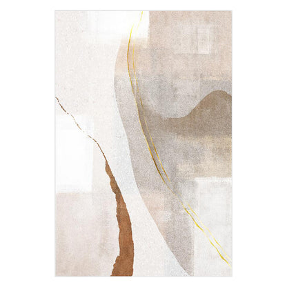 Talbyn Contemporary Abstract Floor Rug 160 x 230cm featuring a modern design with soft, overlapping earth-tone blocks and curves, accented by brown swaths and delicate gold-yellow arcs for a sophisticated touch.