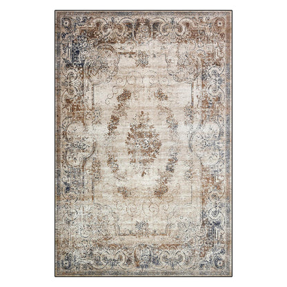 Vikene Distressed Persian Silky Floor Rug 120 x 170cm; features a vintage-style floral-scroll pattern, muted beiges and tans, with a decorative border, evoking an antique Persian rug aesthetic.