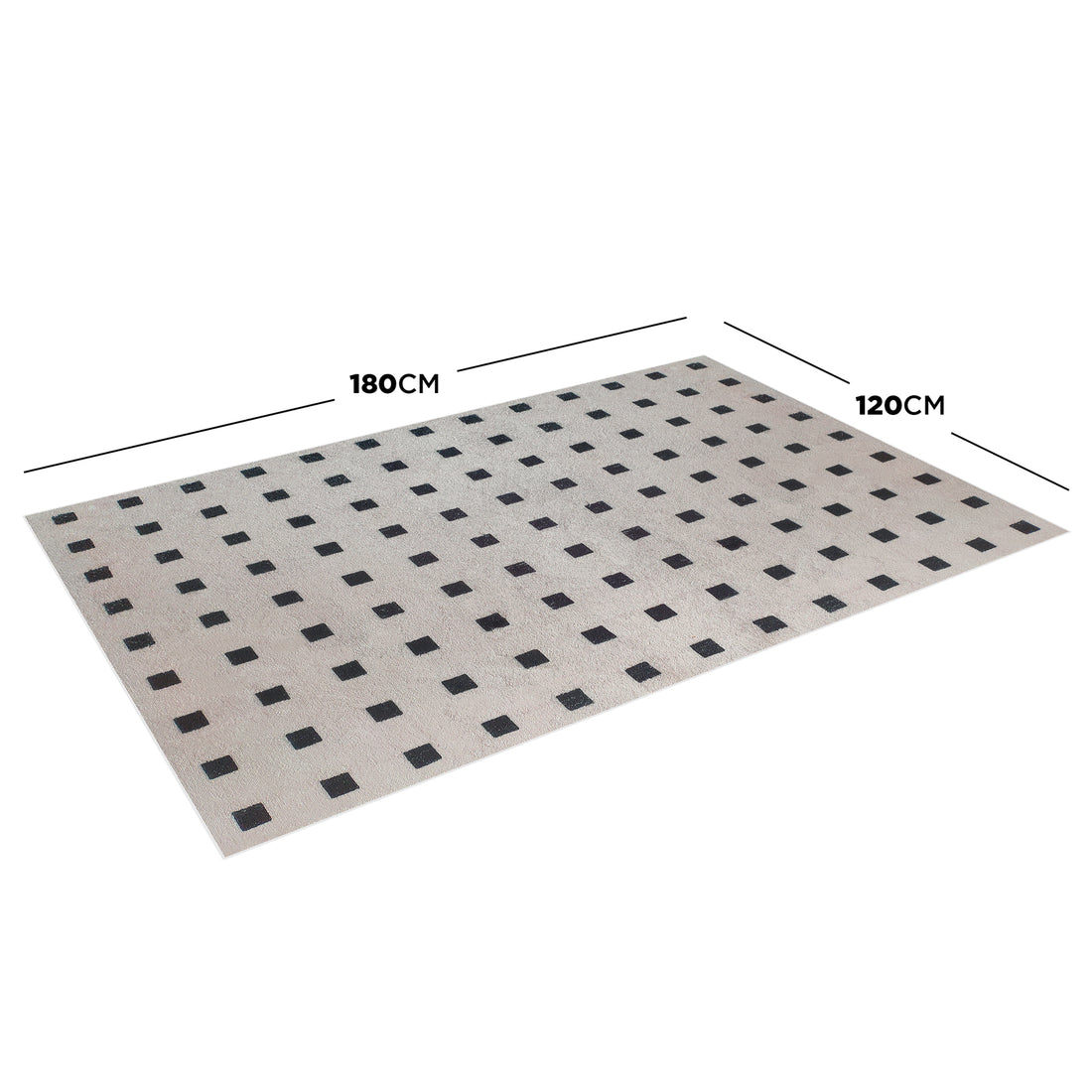 Zabeth 120x180cm Polyester Tufted Modern Abstract Rug featuring a light-beige background with small black squares, showcasing a contemporary design with anti-slip backing for stability in high-traffic areas.