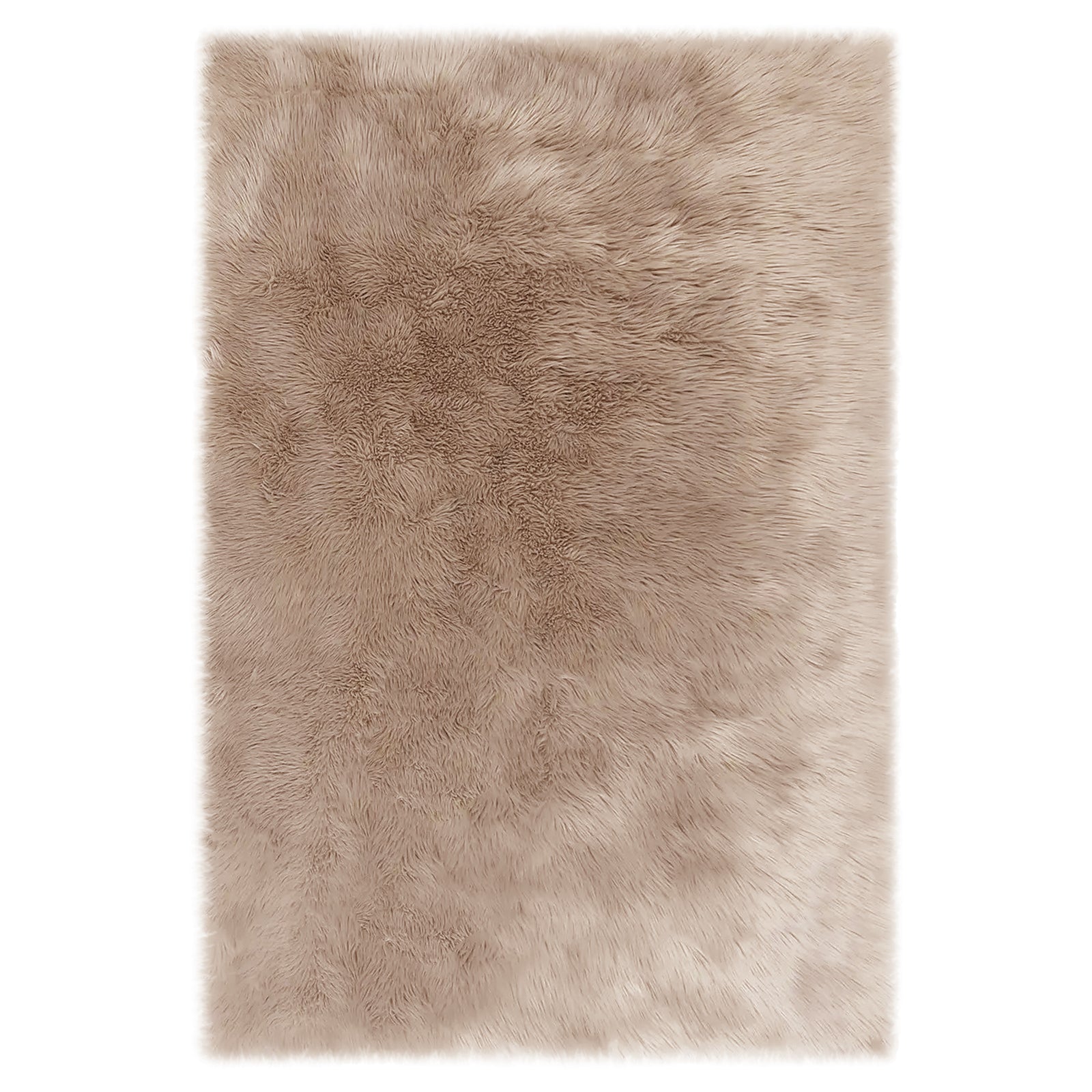 Zubuin 120x180cm Shaggy Plush Rectangular Rug in Beige, showcasing a high-pile, faux-fur texture, perfect for adding cozy elegance to a room with its luxurious, fluffy appearance.