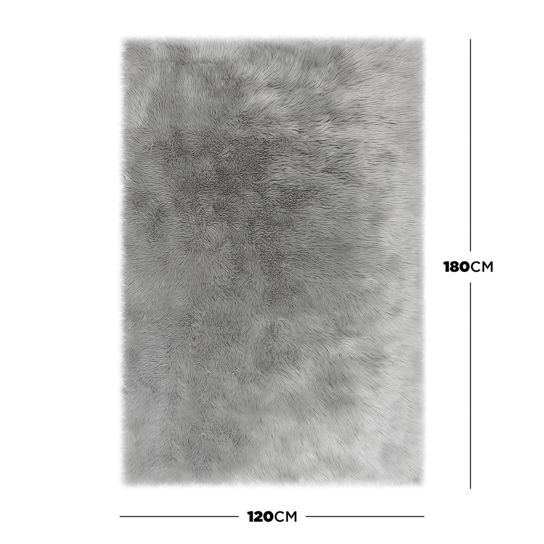 Zubuin 120x180cm Shaggy Plush Rectangular Rug in Grey, showcasing a soft, faux-fur texture with suede backing, ideal for adding warmth and comfort to any room.