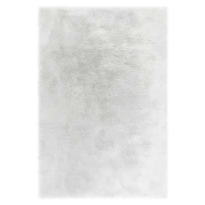 Zubuin 180x300cm Shaggy Plush Rectangular Rug in White, featuring a high-pile, fluffy faux fur texture, creating a cosy, inviting floor space with a non-slip suede backing.