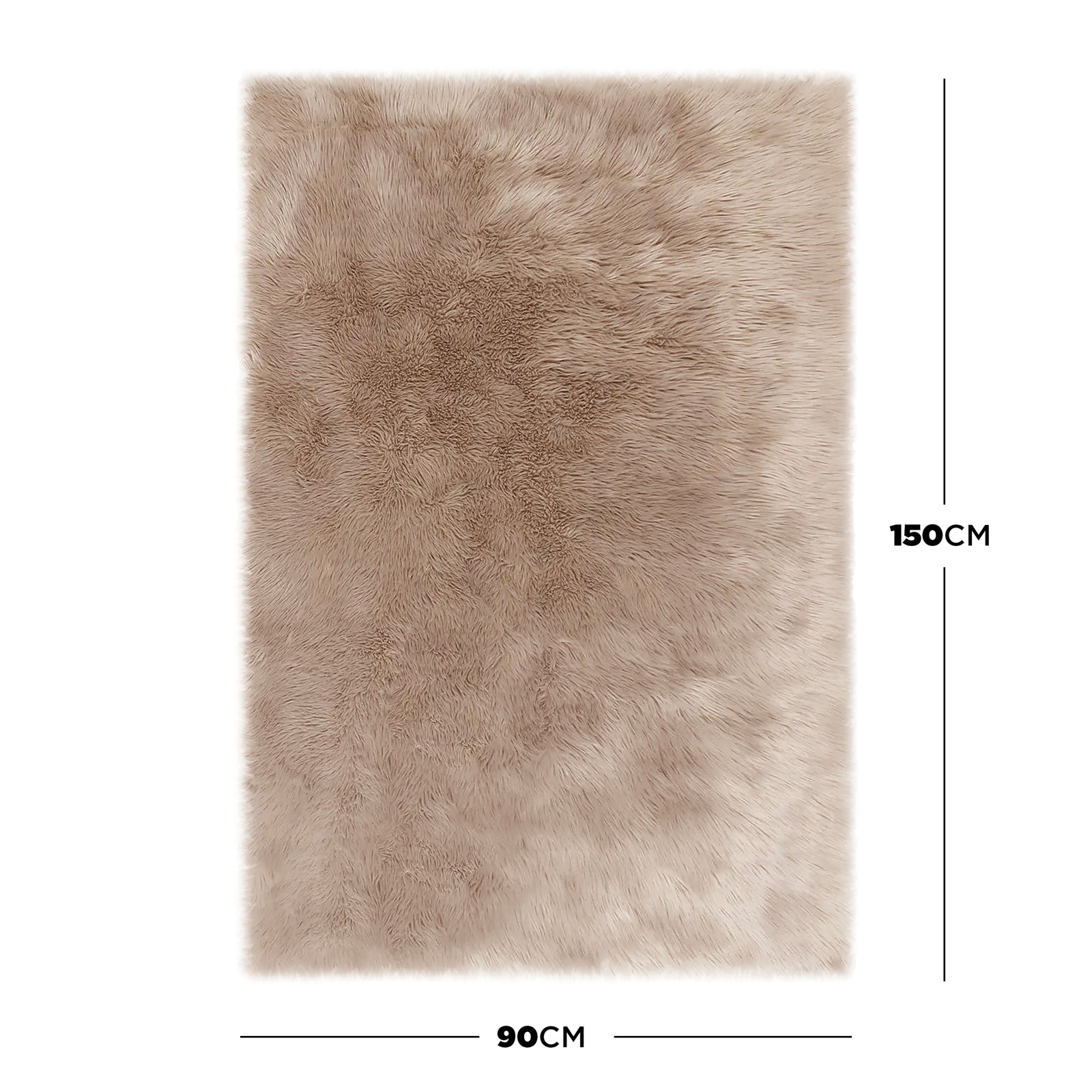Zubuin 90x150cm Shaggy Plush Rectangular Rug in Beige, featuring a high-pile faux-fur texture with suede backing. The luxurious, fluffy design adds warmth and comfort to any room.
