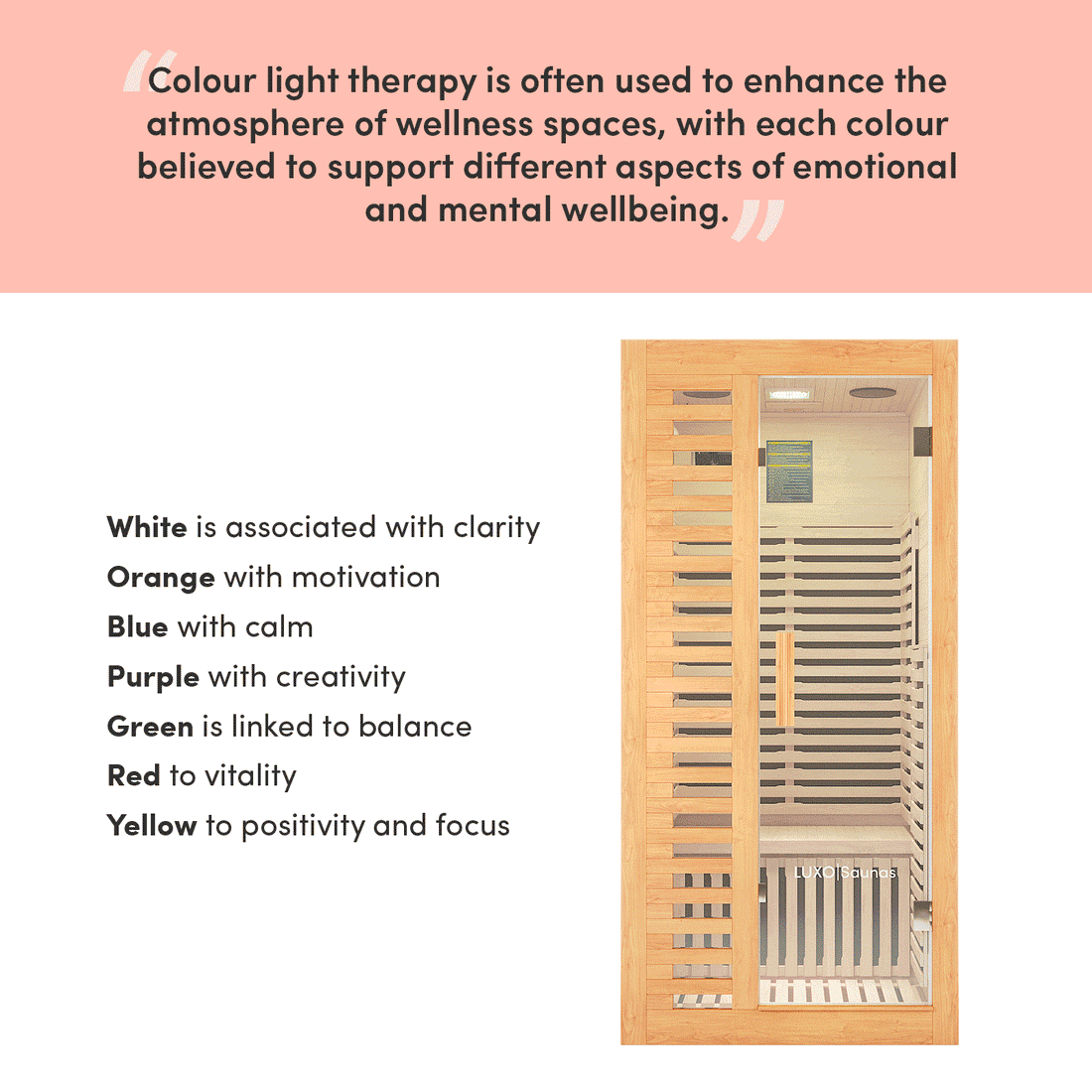 Harlow 1 Person Canadian Hemlock Infrared Home Sauna shown with a wooden wellness cabin design, tempered glass door, and built-in color light therapy options for enhancing relaxation and wellbeing.