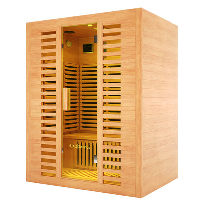 Left angle view of Harlow 3 Person Canadian Hemlock Infrared Home Sauna