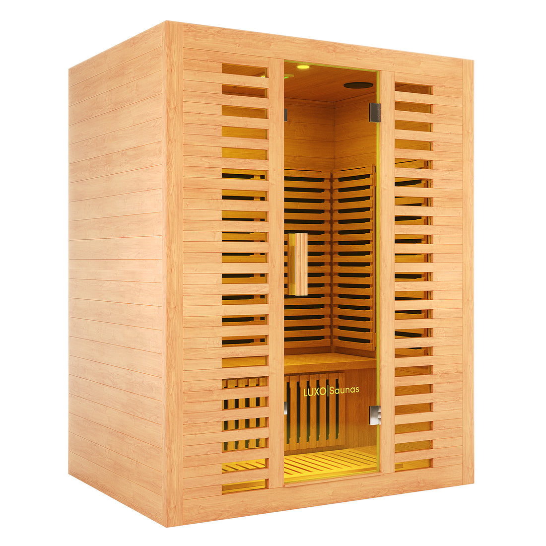 Left angle view of Harlow 3 Person Canadian Hemlock Infrared Home Sauna