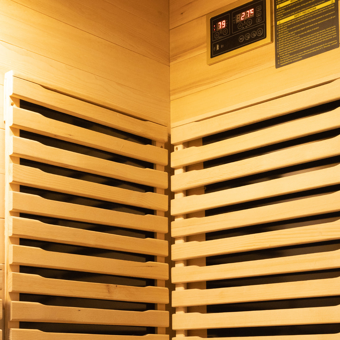 Close up side panel of Harlow 3 Person Canadian Hemlock Infrared Home Sauna