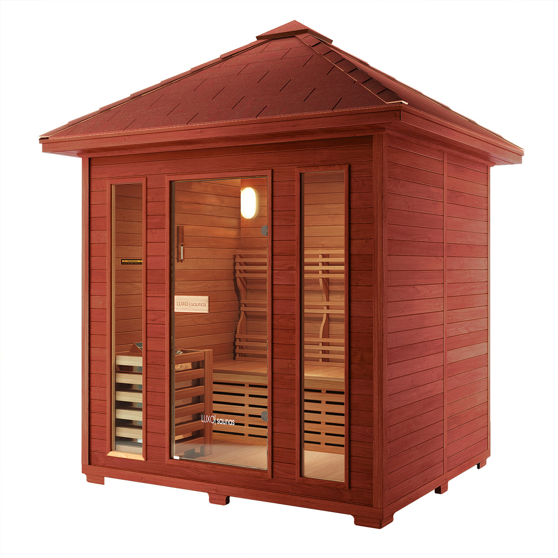 Close-up of the Kivi 4-Person Traditional Finnish Outdoor Sauna, showcasing detailed wood panels and slats, emphasizing its robust construction, ideal for enhancing your backyard or cabin with a luxurious sauna experience.