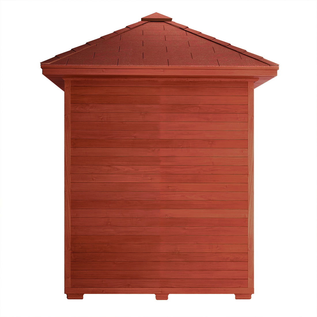 Kivi 4-Person Traditional Finnish Outdoor Sauna featuring a robust wooden structure with a red triangular roof, designed for ultimate relaxation and wellness, comfortably accommodating four people.
