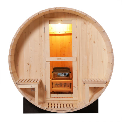 Luola 4 Person Outdoor Barrel Sauna - Pine - w/ 8KW Harvia Heater