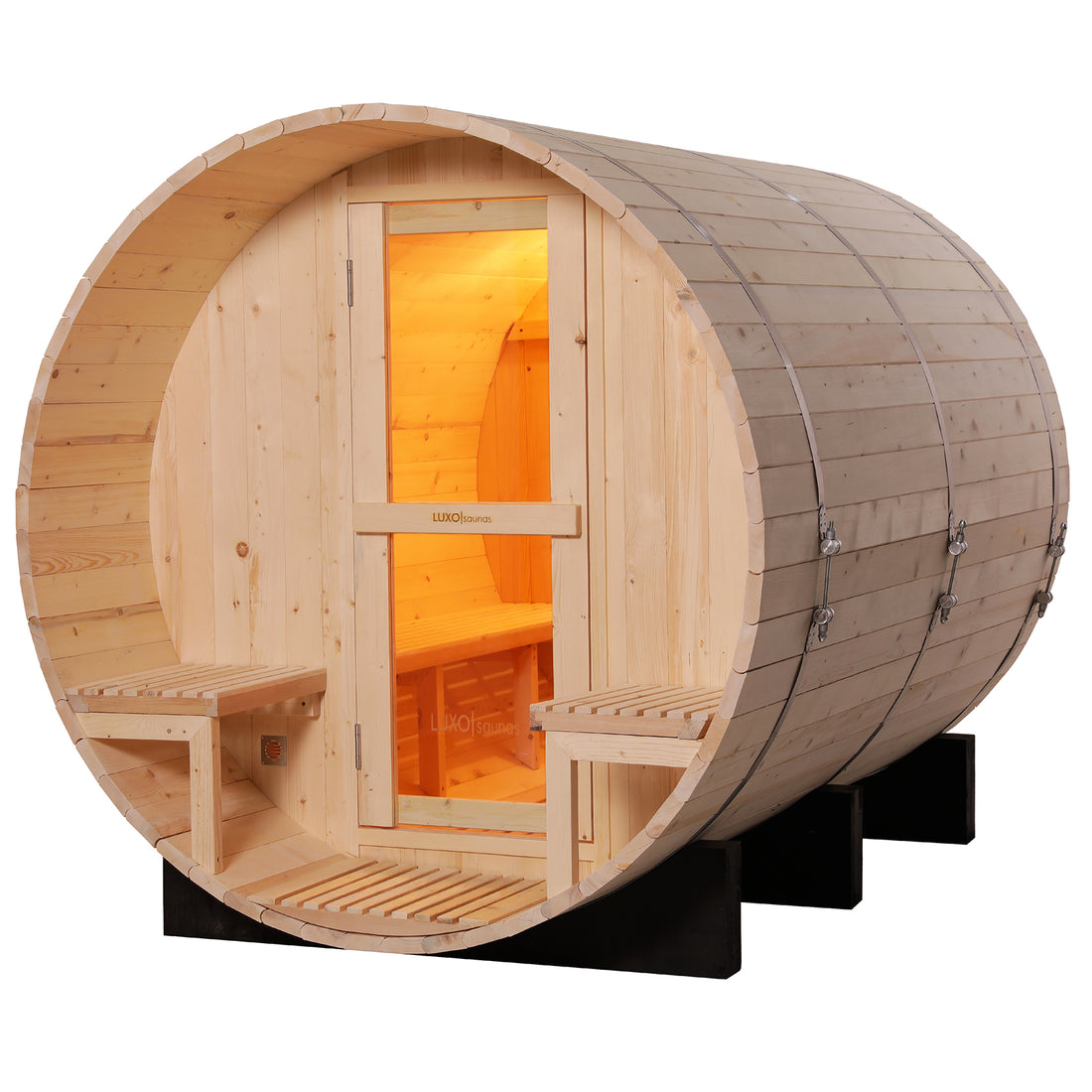 Luola 4 Person Outdoor Barrel Sauna - Pine - w/ 8KW Harvia Heater