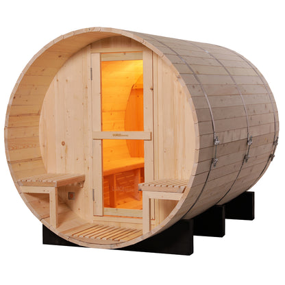 Luola 4 Person Outdoor Barrel Sauna - Pine - w/ 8KW Harvia Heater