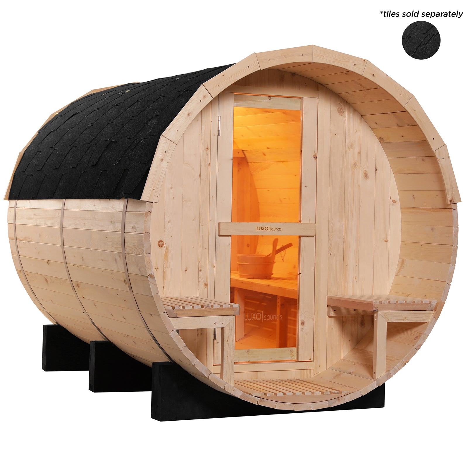Luola 4 Person Outdoor Barrel Sauna - Pine - w/ 8KW Harvia Heater