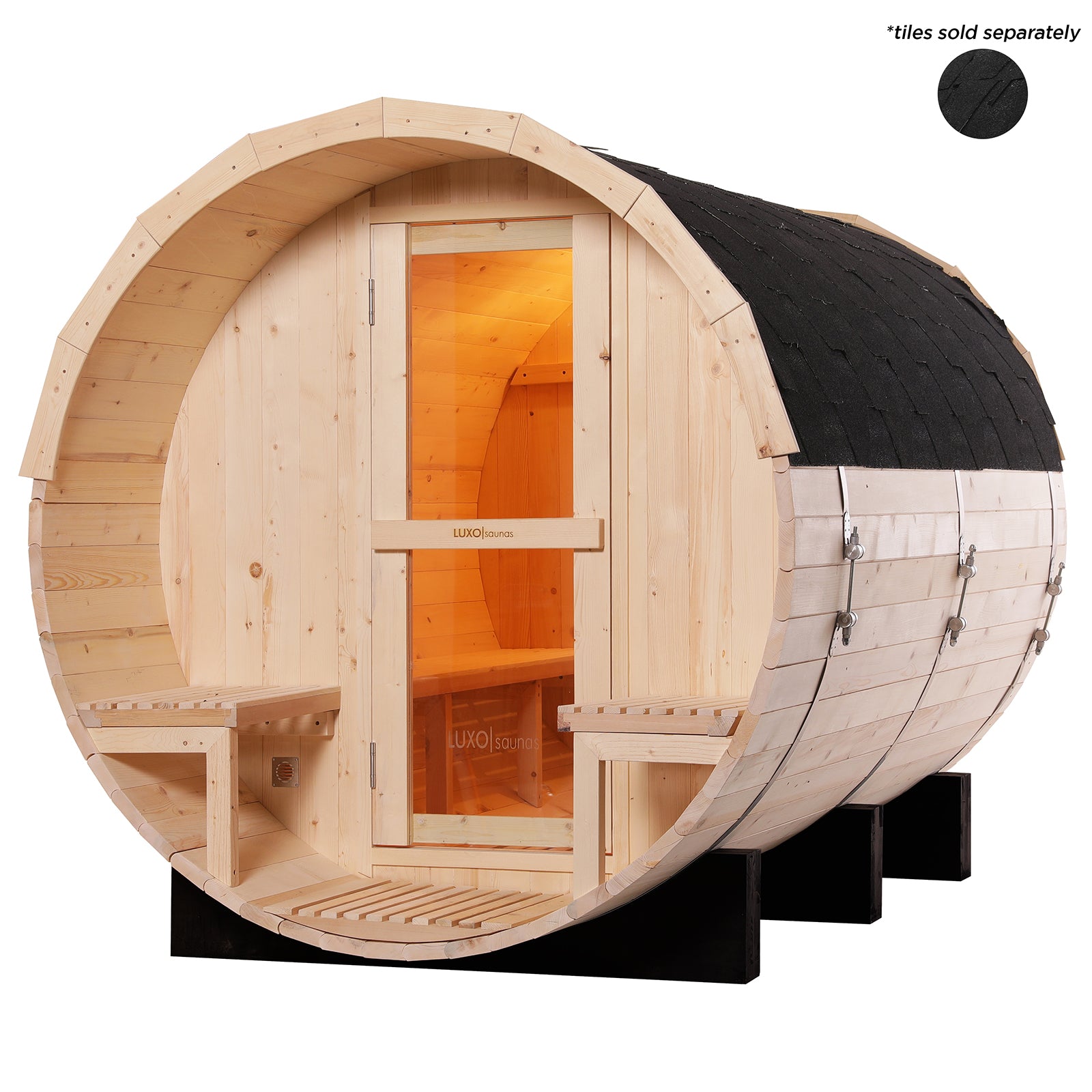 Luola 4 Person Outdoor Barrel Sauna - Pine - w/ 8KW Harvia Heater