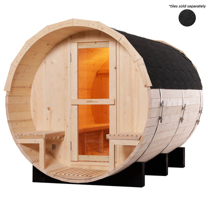 Luola 4 Person Outdoor Barrel Sauna - Pine - w/ 8KW Harvia Heater