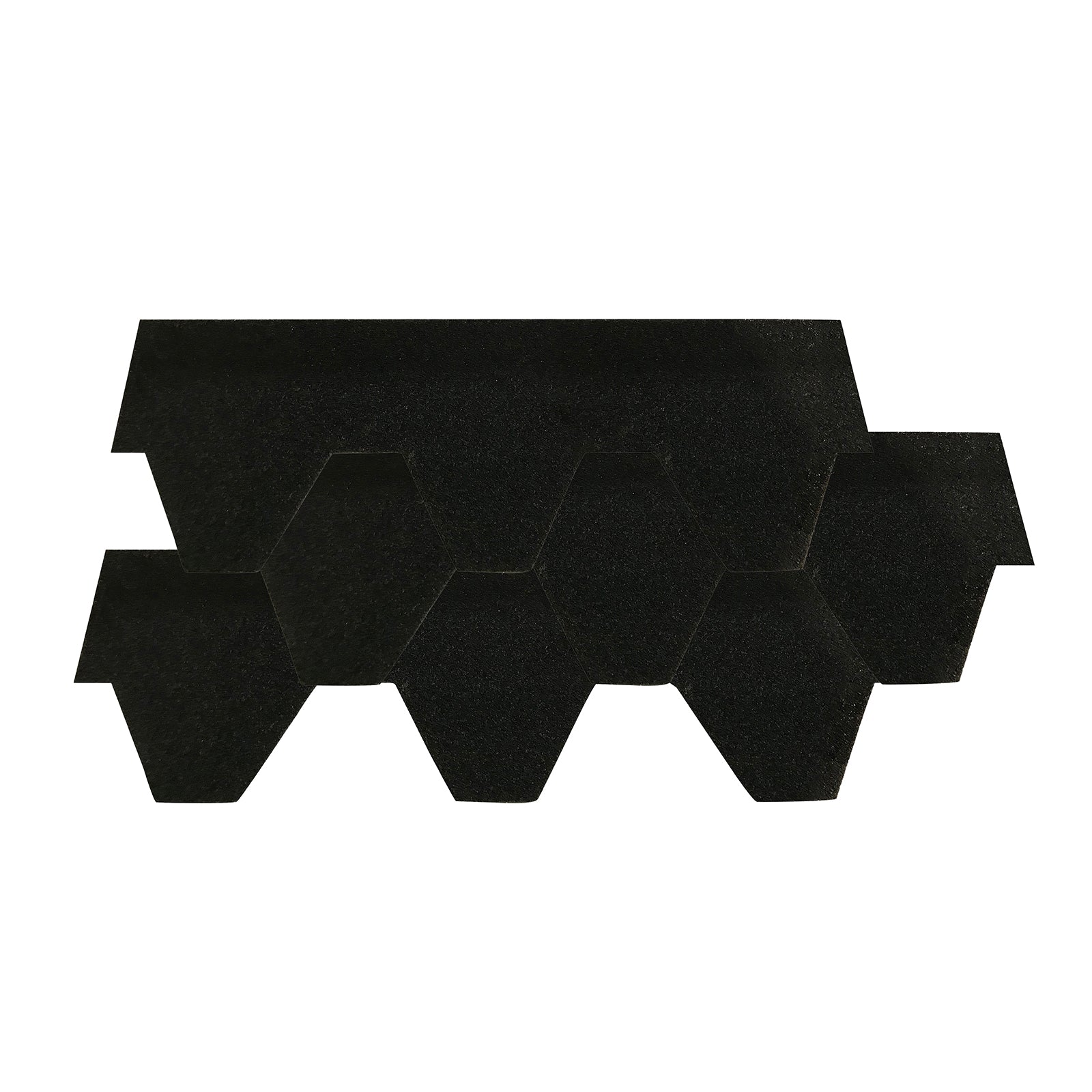 Luola 4-Person Barrel Sauna Roof Tiles – Asphalt (100 Pack); close-up of black hexagon-shaped asphalt tiles designed for weather protection and durability, enhancing the longevity of your outdoor sauna.