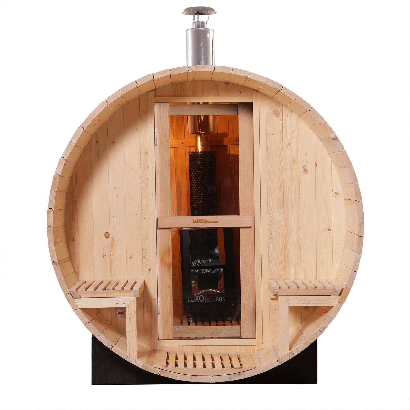 Luola 4 Person Outdoor Barrel Sauna - Pine - w/ Wood Burning Stove