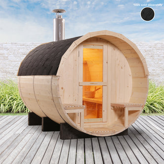 Luola 4 Person Outdoor Barrel Sauna - Pine - w/ Wood Burning Stove