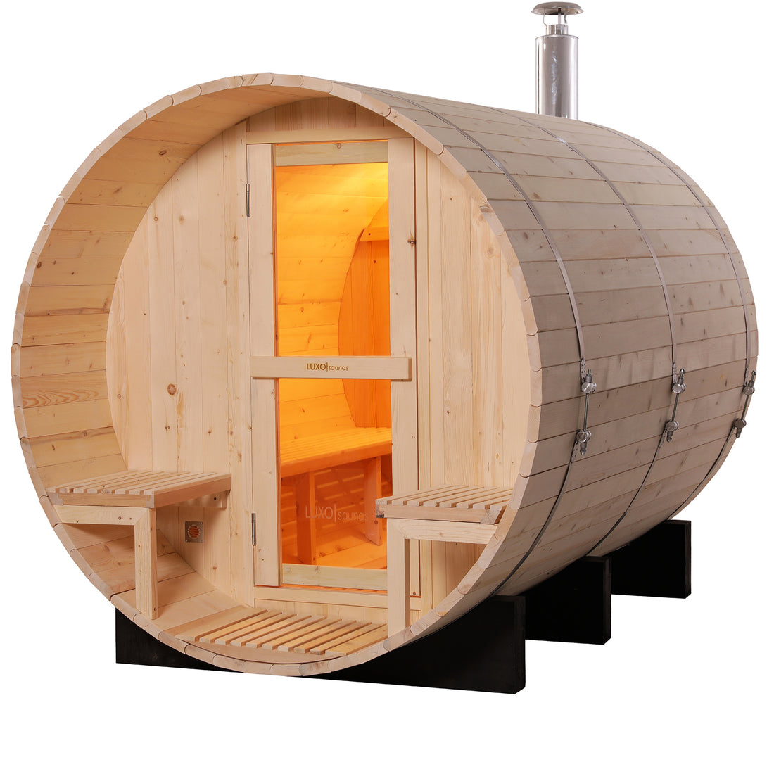 Luola 4 Person Outdoor Barrel Sauna - Pine - w/ Wood Burning Stove