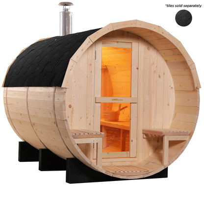 Luola 4 Person Outdoor Barrel Sauna - Pine - w/ Wood Burning Stove