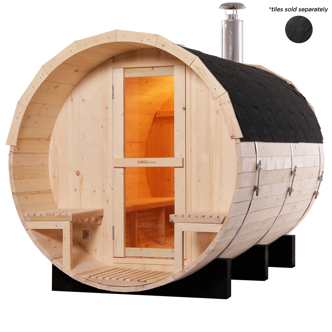 Luola 4 Person Outdoor Barrel Sauna - Pine - w/ Wood Burning Stove
