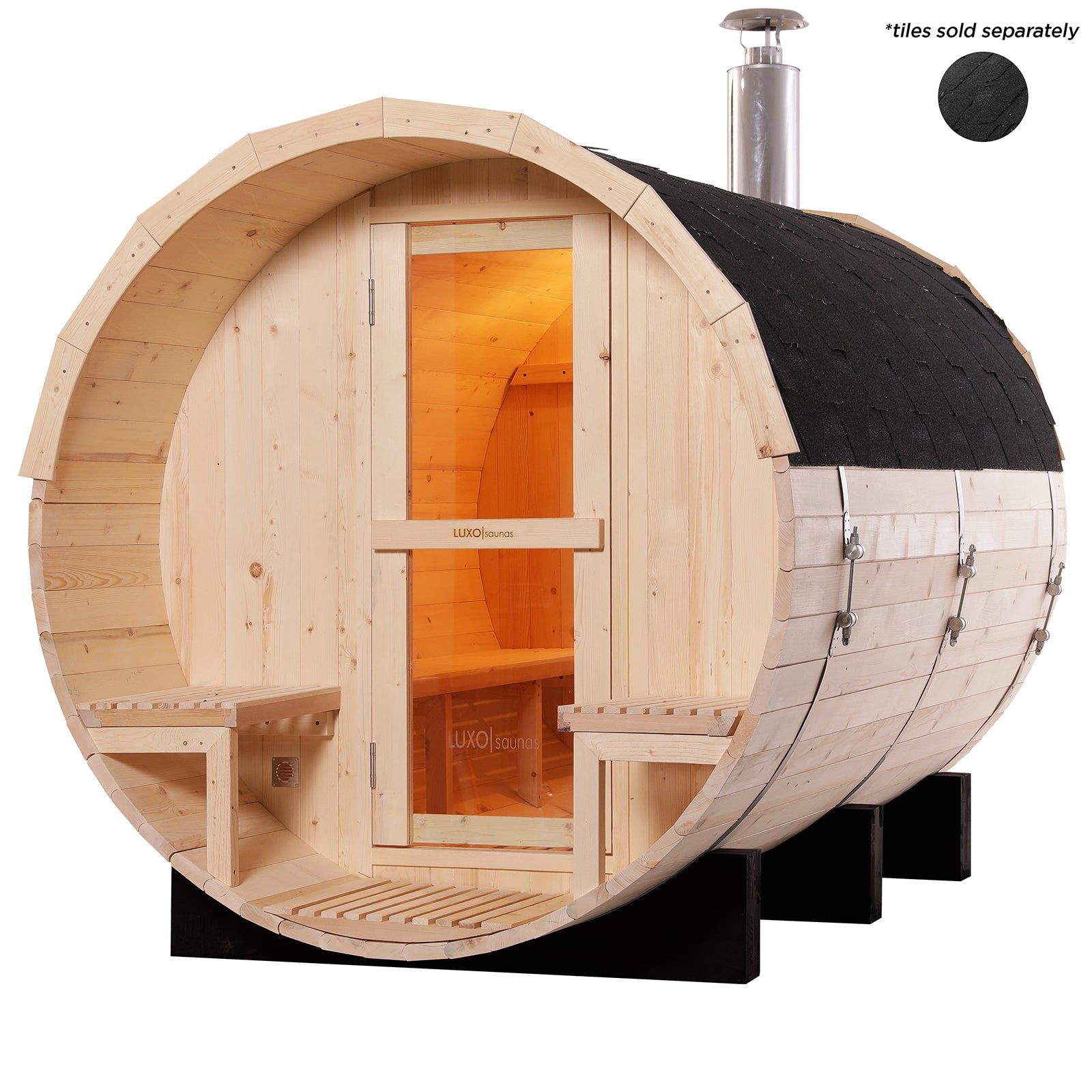 Luola 4 Person Outdoor Barrel Sauna - Pine - w/ Wood Burning Stove