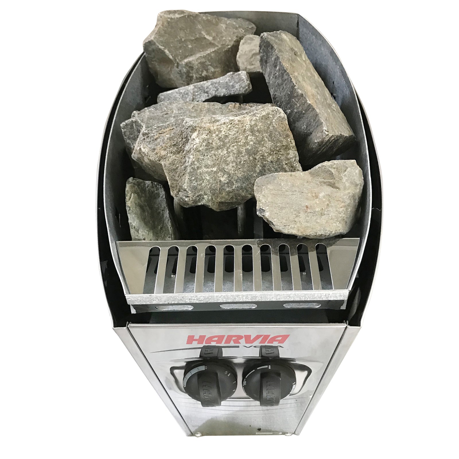 Tarve 3 Person Canadian Hemlock Sauna with Harvia Stove, depicted through close-ups of smooth rocks, ideal for creating a serene, natural atmosphere within the sauna environment.