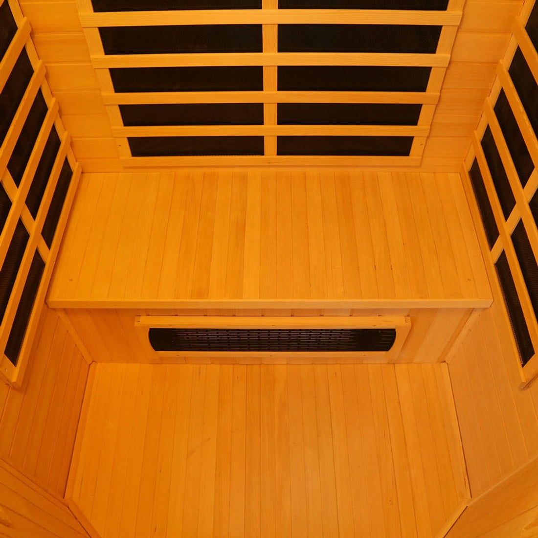 Tukeva 2 Person Carbon Fibre Infrared Sauna – Hemlock features close-up views of its sleek wood surface, vent, and window, highlighting its modern design and craftsmanship for home wellness.
