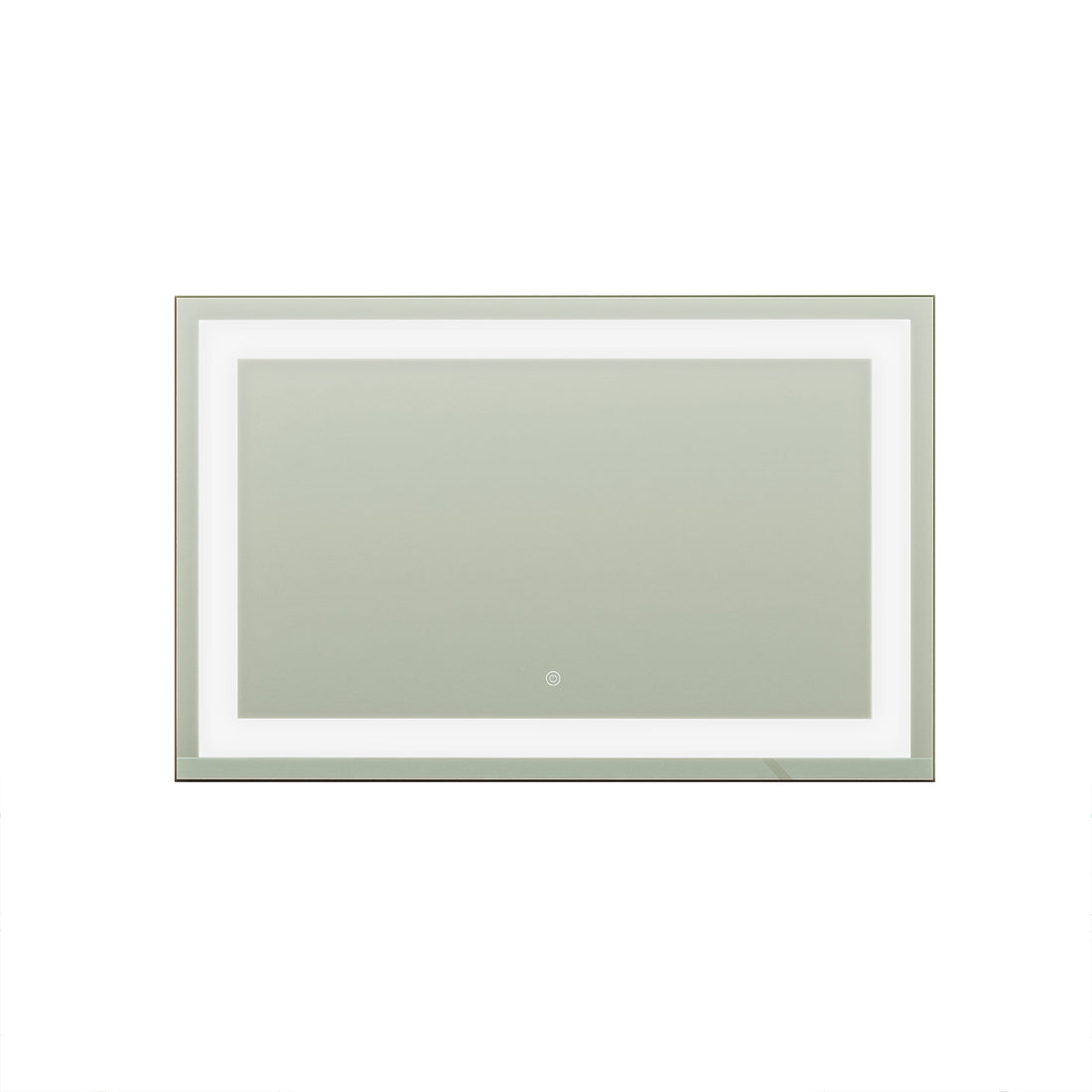 Adeline Wall Mount Touch Screen Mirror with LED Light in Black, featuring a rectangular design with integrated LED lighting and a central touch-button for easy control, set against a plain background.