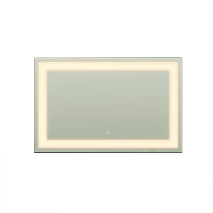 Adeline Wall Mount Touch Screen Mirror with LED Light in Black features a modern rectangular design, LED backlighting along the edges, and a touch-sensor power icon on the bottom center.