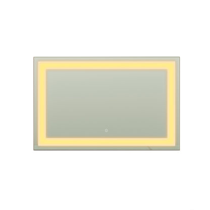 Adeline Wall Mount Touch Screen Mirror with LED Light in Black, showcasing a sleek rectangular design with an illuminated warm white LED strip along the inner perimeter, perfect for modern, elegant spaces.