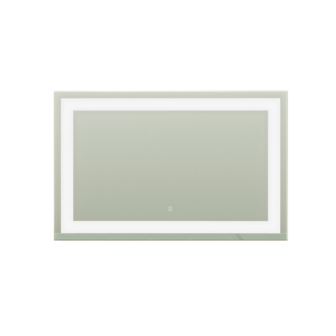 Adeline Wall Mount Touch Screen Mirror with LED Light in White, featuring a rectangular design, backlit LED border, and a touch-sensitive switch at the bottom, ideal for stylish, illuminated grooming.