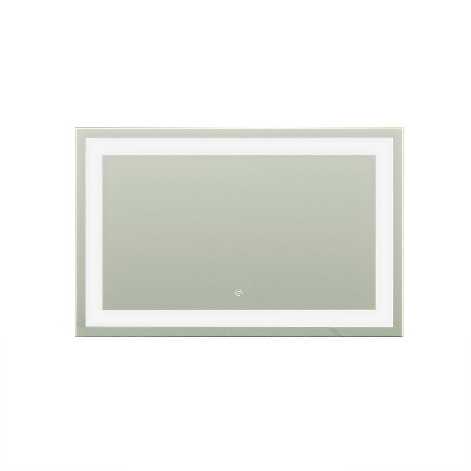 Adeline Wall Mount Touch Screen Mirror with LED Light in White, featuring a rectangular design, backlit LED border, and a touch-sensitive switch at the bottom, ideal for stylish, illuminated grooming.