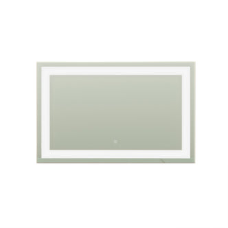 Adeline Wall Mount Touch Screen Mirror with LED Light in White, featuring a rectangular design, backlit LED border, and a touch-sensitive switch at the bottom, ideal for stylish, illuminated grooming.