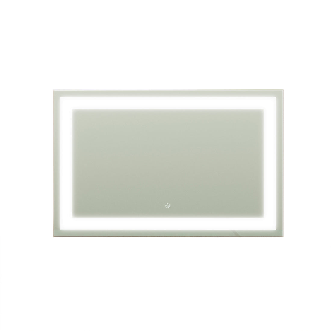 The Adeline Wall Mount Touch Screen Mirror with LED Light in White features a sleek, rectangular design with a bright LED halo and touch-sensor for easy lighting adjustments, ideal for modern grooming spaces.