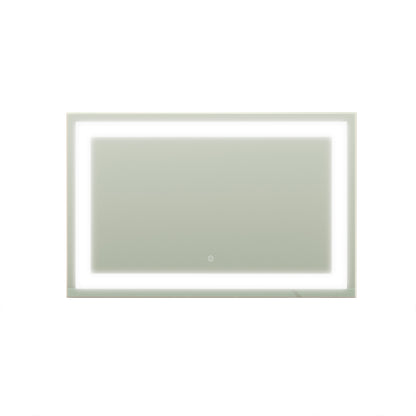 The Adeline Wall Mount Touch Screen Mirror with LED Light in White features a sleek, rectangular design with a bright LED halo and touch-sensor for easy lighting adjustments, ideal for modern grooming spaces.