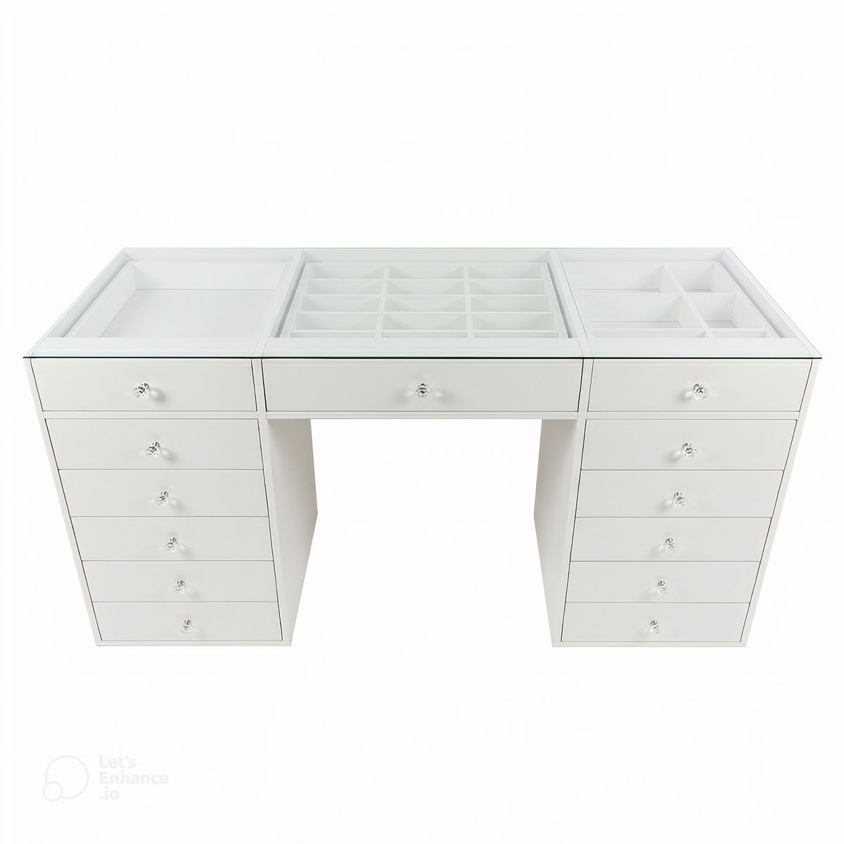 Adeline Glass Top Makeup Dressing Table in White | Luxo Living