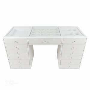 Adeline Glass Top Dressing Table in White