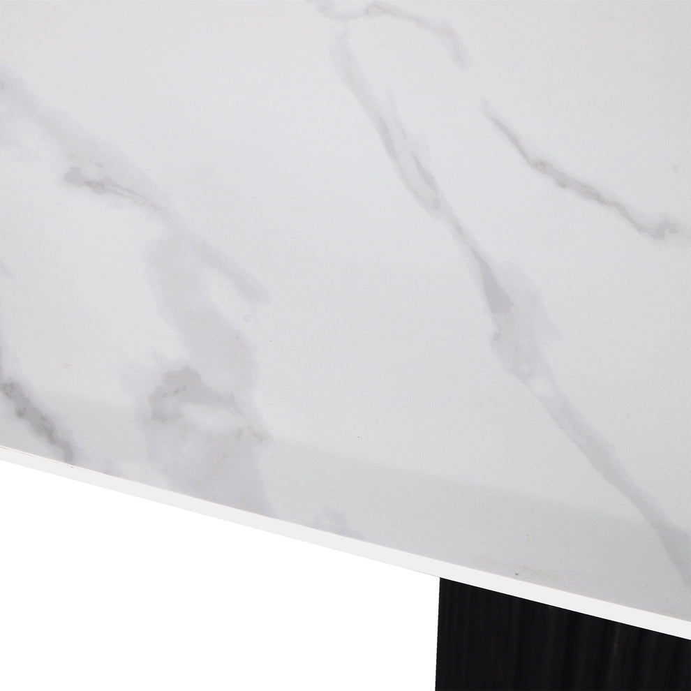 Aeris 180cm Marble Look Dining Table With Wood Base in Black