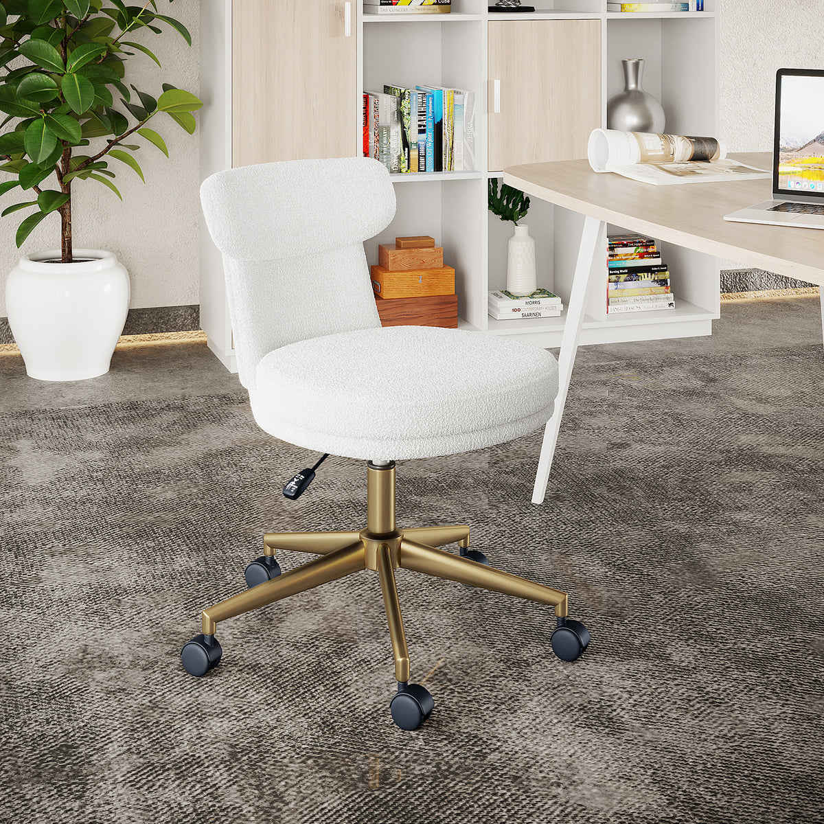 Luxo Aerona High Back Boucle Office Chair in Cream White