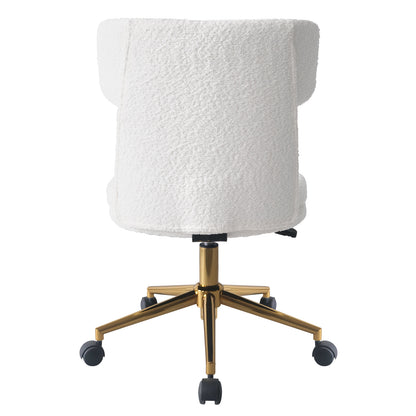Luxo Aerona High Back Boucle Office Chair in Cream White features a plush, boucle-upholstered seat with a high backrest, set on a five-star gold-metal base with caster wheels for mobility.