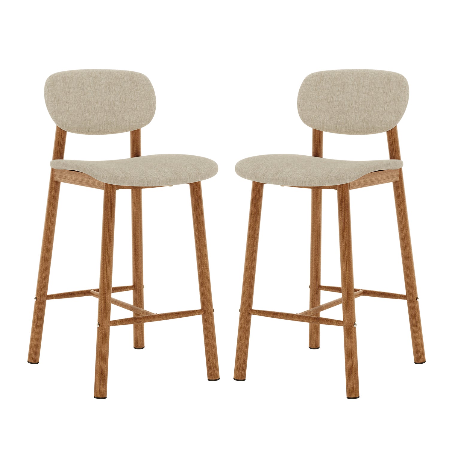 Afrim Linen Upholstered High-Back Bar Stool Set of 2 - Beige, showcasing a sleek high-back design with premium linen fabric and sturdy metal legs, emphasizing contemporary elegance and ergonomic comfort.