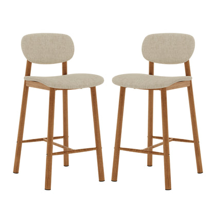 Afrim Linen Upholstered High-Back Bar Stool Set of 2 - Beige, showcasing a sleek high-back design with premium linen fabric and sturdy metal legs, emphasizing contemporary elegance and ergonomic comfort.