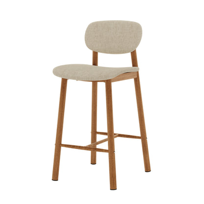 Afrim Linen Upholstered High-Back Bar Stool Set of 2 - Beige, showcasing a modern high-back design with plush cushion, premium linen upholstery, and sturdy metal legs for stylish comfort in dining or bar areas.