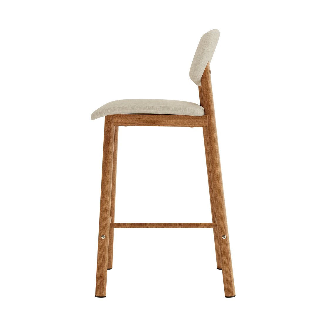 Afrim Linen Upholstered High-Back Bar Stool Set of 2 - Beige features a close-up view of its cushioned seat and high-back, highlighting its plush padding and sleek, modern design.