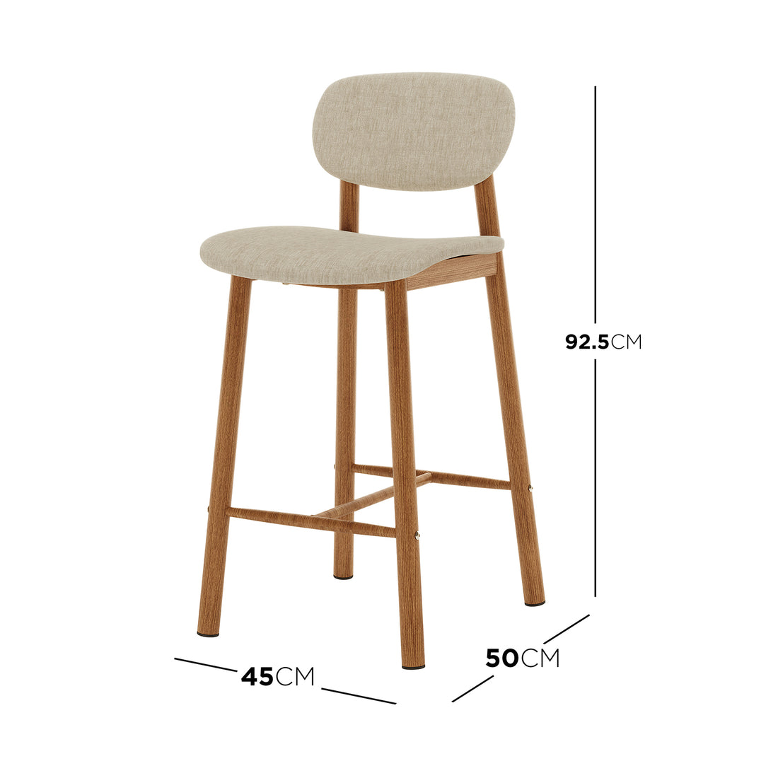 Afrim Linen Upholstered High-Back Bar Stool Set of 2 - Beige, featuring a high-back design with plush beige linen upholstery and sturdy wooden legs, showcased in a modern, elegant setting.