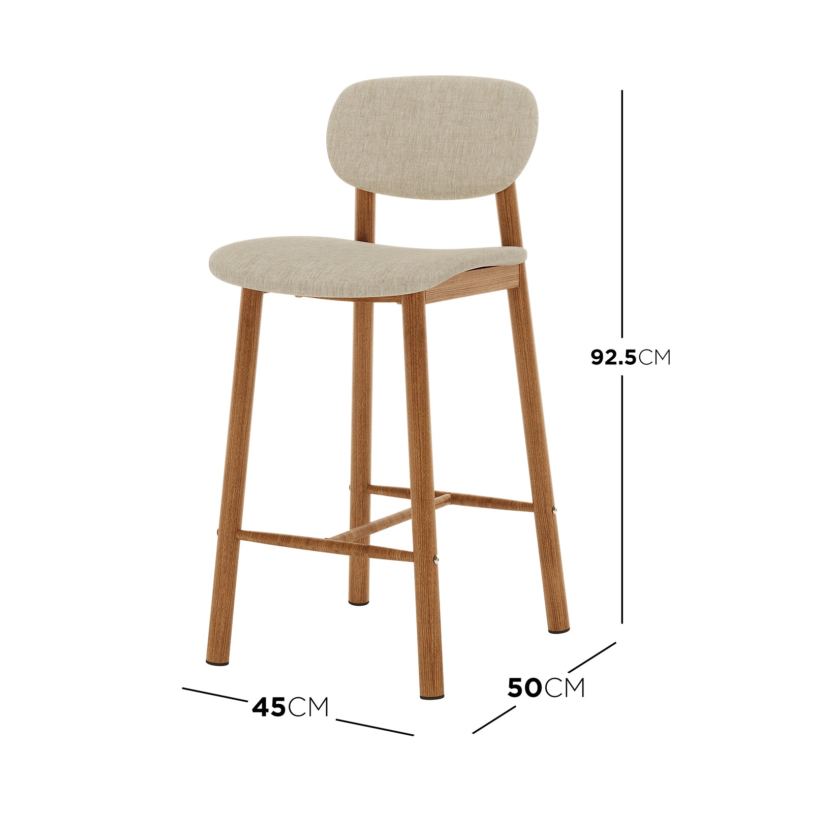 Afrim Linen Upholstered High-Back Bar Stool Set of 2 - Beige, featuring a high-back design with plush beige linen upholstery and sturdy wooden legs, showcased in a modern, elegant setting.
