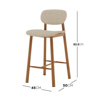 Afrim Linen Upholstered High-Back Bar Stool Set of 2 - Beige, featuring a high-back design with plush beige linen upholstery and sturdy wooden legs, showcased in a modern, elegant setting.