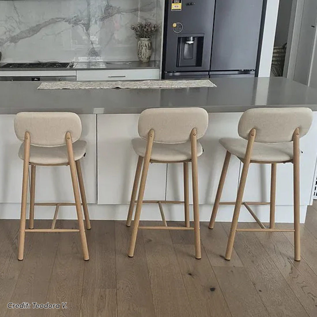 Afrim Linen Fabric High Back Bar Stool Set of 2 in Beige